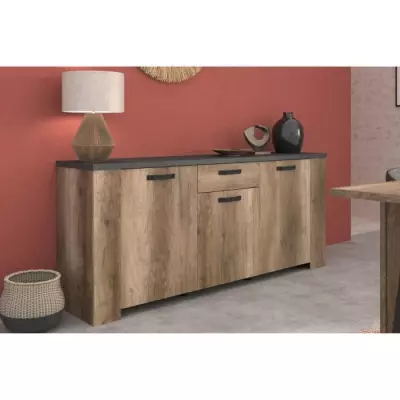 Buffet STEIN Chene et steam black - Design élégant - PARISOT