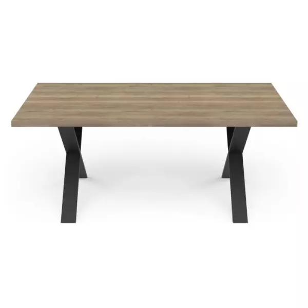 Table - STOUT - Rectangulaire - Décor mélamine halifax - Pied en X noir mat - 6 places - 180 x 90 cm - DEMEYERE