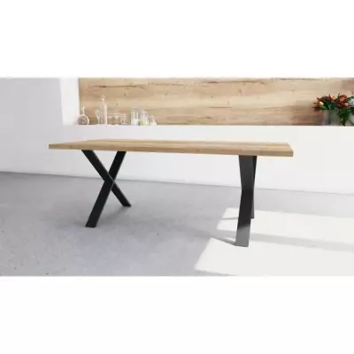 Table STOUT Rectangulaire 180x90 cm - Décor mélamine halifax - Pied en X noir mat