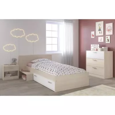 Lit enfant 90x190 acacia et blanc - Made in France - CHARLEMAGNE