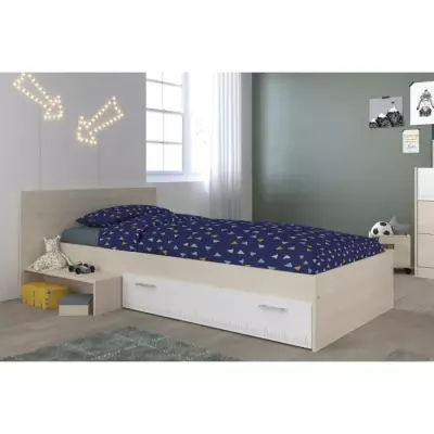 Lit enfant 90x190 acacia et blanc - Made in France - CHARLEMAGNE