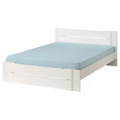 Lit adulte contemporain blanc et blanc brillant - 140 x 190 cm - Fabriqué en France