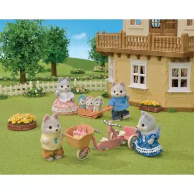 Figurines miniatures SYLVANIAN FAMILIES - Les frères et sœurs husky et leur tandem