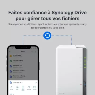 Serveur NAS SYNOLOGY DS223J - 2 baies - RAID 1 - RAM 1 Go