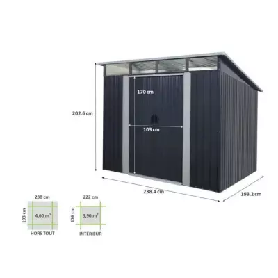 Abri de jardin métal 4,61m² - Kit ancrage inclus