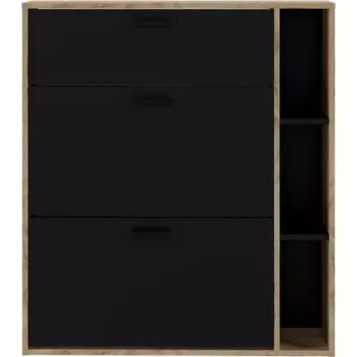 Meuble à chaussures LEONA 2 Portes - Noir/Chêne rustique - 8 à 10 paires