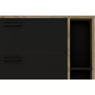Meuble à chaussures LEONA 2 Portes - Noir/Chêne rustique - 8 à 10 paires