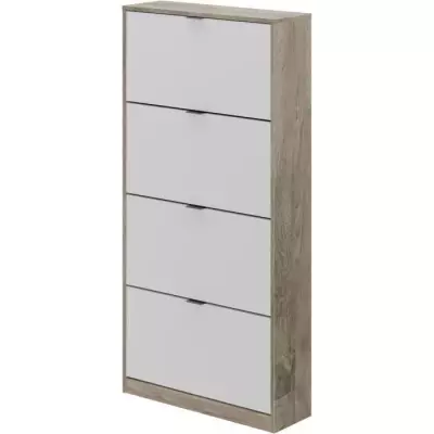 Meuble à chaussures Leona - Chêne et blanc - 4 Portes