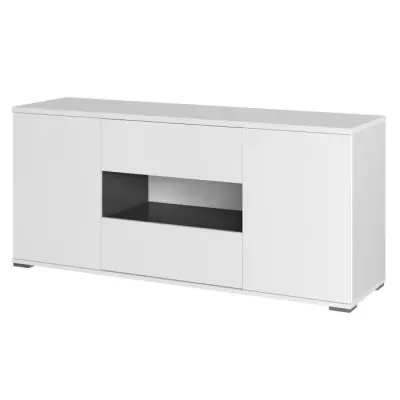 Meuble TV STAR 2 portes 2 tiroirs - Blanc & Gris Brillant