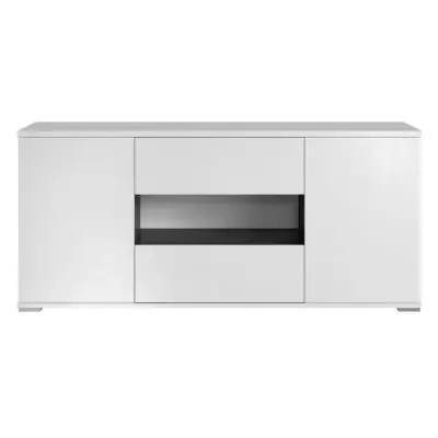 Meuble TV STAR 2 portes 2 tiroirs - Blanc & Gris Brillant