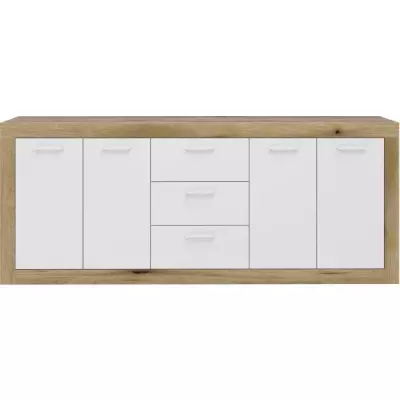 Buffet Mélamine Chêne Rustique et Blanc Mat - Spacieux et Élégant