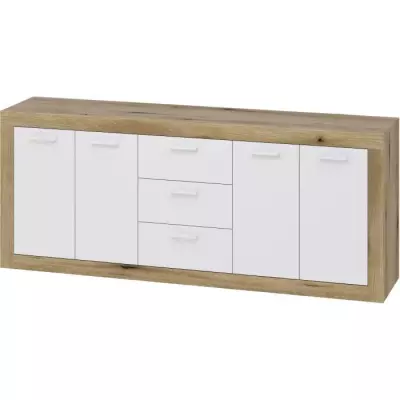 Buffet Mélamine Chêne Rustique et Blanc Mat - Spacieux et Élégant