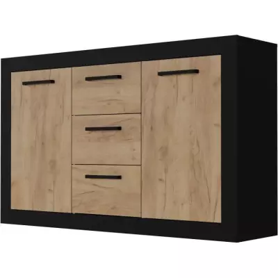 Buffet STONE INDUS 2P + 3T - Chene rustique/noir - Style industriel