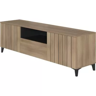 Meuble TV LINEAS - Chêne mélaminé - 2 portes + 1 tiroir - Design responsable