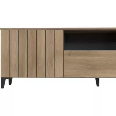 Meuble TV LINEAS - Chêne mélaminé - 2 portes + 1 tiroir - Design responsable