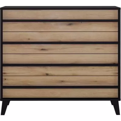 Commode HEKA 4 tiroirs - Noir et chene - L100 x P40 x H89 cm