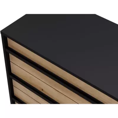 Commode HEKA 4 tiroirs - Noir et chene - L100 x P40 x H89 cm