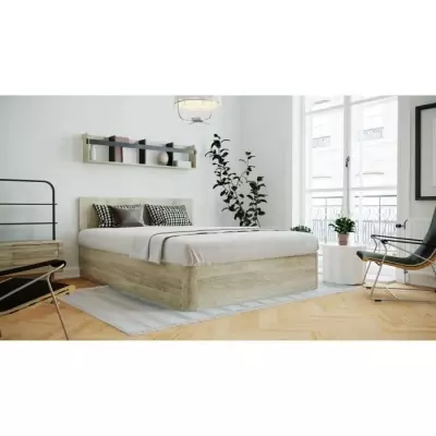 Lit coffre adulte en mélaminé Chêne 140x190 cm - Fabriqué en Espagne Lit coffre adulte en mélaminé Chêne 140x190 cm - Fabriqué en Espagne