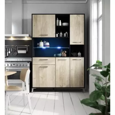 Buffet de cuisine écologique avec LED 120 cm - Chêne et noir mat