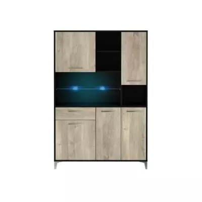 Buffet de cuisine écologique avec LED 120 cm - Chêne et noir mat