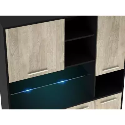 Buffet de cuisine écologique avec LED 120 cm - Chêne et noir mat