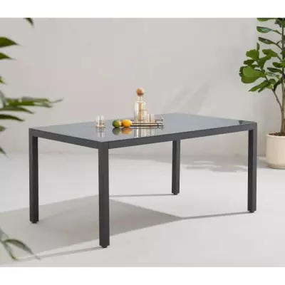 Table de jardin 6 personnes - Structure aluminium & plateau verre - L 160 x H 72 cm