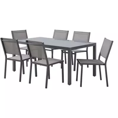 Table de jardin 6 personnes - Structure aluminium & plateau verre - L 160 x H 72 cm