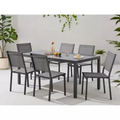 Table de jardin 6 personnes - Structure aluminium & plateau verre - L 160 x H 72 cm