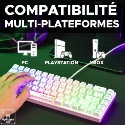 Clavier Gamer Compact - The G-Lab KEYZ HYDROGEN - Blanc