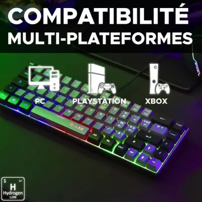 Clavier Gamer Compact KEYZ HYDROGEN - Rétroéclairé - Noir/Gris