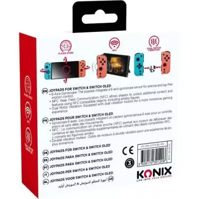 Manettes Joypads - Nintendo Switch et Switch OLED - KONIX - Autonomie 8 h - Fonction vibration - Bleu et rouge