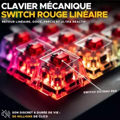 Clavier Gamer KEYZ TITAN - Switch Rouge - RGB - Blanc