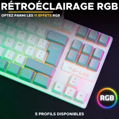 Clavier Gamer - The G-Lab KEYZ CAESIUM - RGB - Blanc & gris - TKL