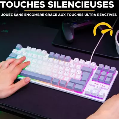 Clavier Gamer - The G-Lab KEYZ CAESIUM - RGB - Blanc & gris - TKL