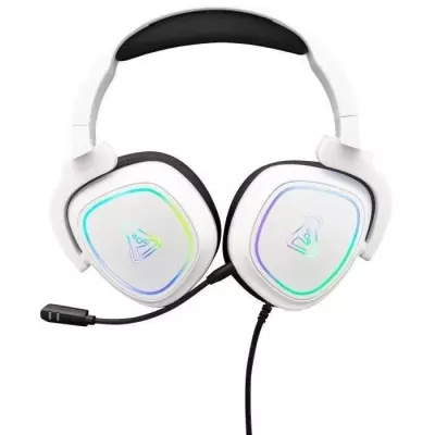 Casque Gamer Filaire - The G-Lab KORP RADIUM - Microphone RGB - Blanc