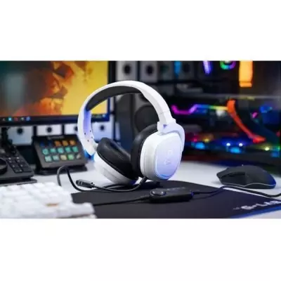 Casque Gamer Filaire - The G-Lab KORP RADIUM - Microphone RGB - Blanc