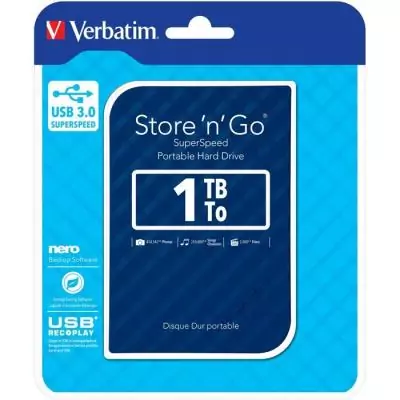 Disque dur externe - VERBATIM - Store'n'go - 1To - Bleu