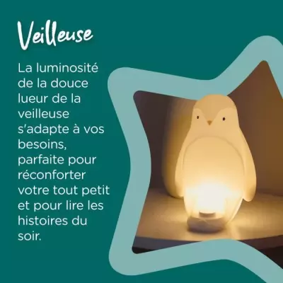 Veilleuse Pingouin 2-en-1 Nomade avec Luminosité Réglable