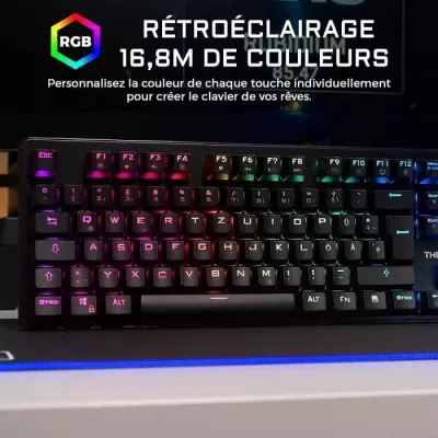 Clavier Gamer The G-Lab KEYZ RUBIDIUM - Switch Rouge - RGB - Repose Poignet - Filaire - Azerty - Noir