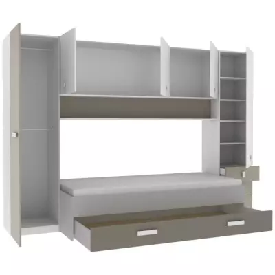 Lit gigogne enfant TIDY blanc/argile - 90x200 cm - Made in France