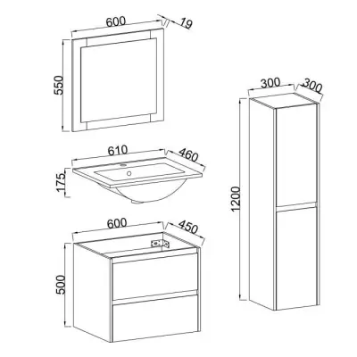 Ensemble salle de bain 60 cm: Vanity, vasque, miroir & colonne