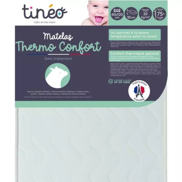 Matelas Thermo confort - 60 x 120 x 10 cm - Blanc - TINEO