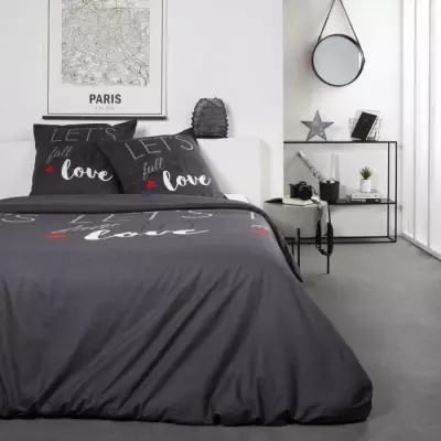 Parure de lit Love 2 personnes - Imprimé Gris - 240 x 260 cm