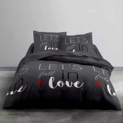 Parure de lit Love 2 personnes - Imprimé Gris - 240 x 260 cm