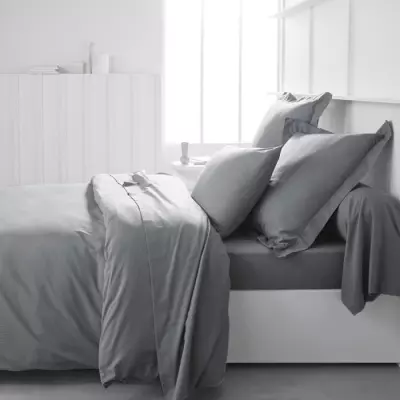 Drap housse TODAY Essential 160x200 cm 100% Coton uni - Acier