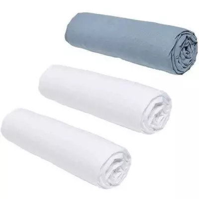 Lot de 3 draps housses 160x200 cm TODAY Essential - 100% Coton - Craie/Denim
