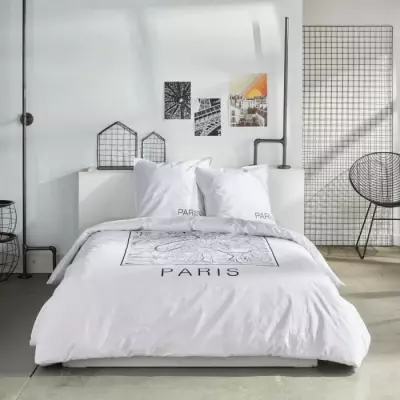 Parure de lit TODAY JAVA 240x220cm - Imprimé Paris - Blanc
