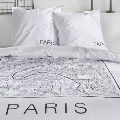 Parure de lit TODAY JAVA 240x220cm - Imprimé Paris - Blanc