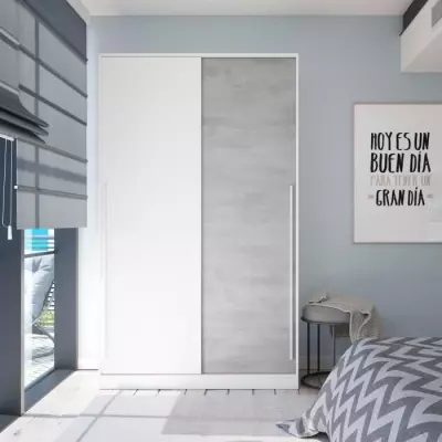 Armoire TOP - Décor blanc artik et blanc vehlo - 2 Portes coulissantes