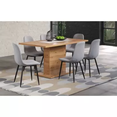 Table à manger fixe 6 personnes - Effet chêne artisan - L160 x P80 x H76 cm
